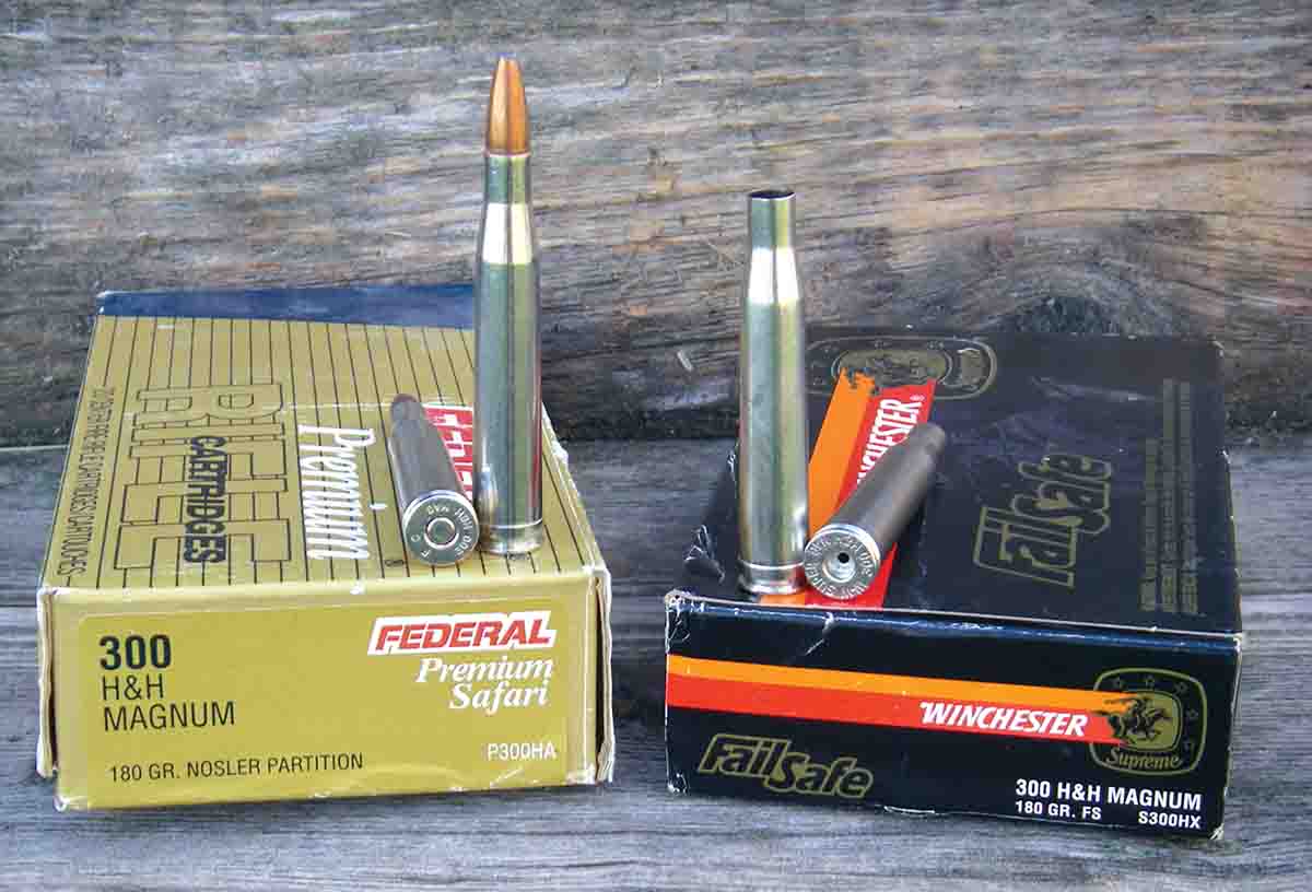 Winchester .300 H&H Magnum cases have greater water/powder capacity than Federal Cartridge cases, so powder charges should be adjusted accordingly.